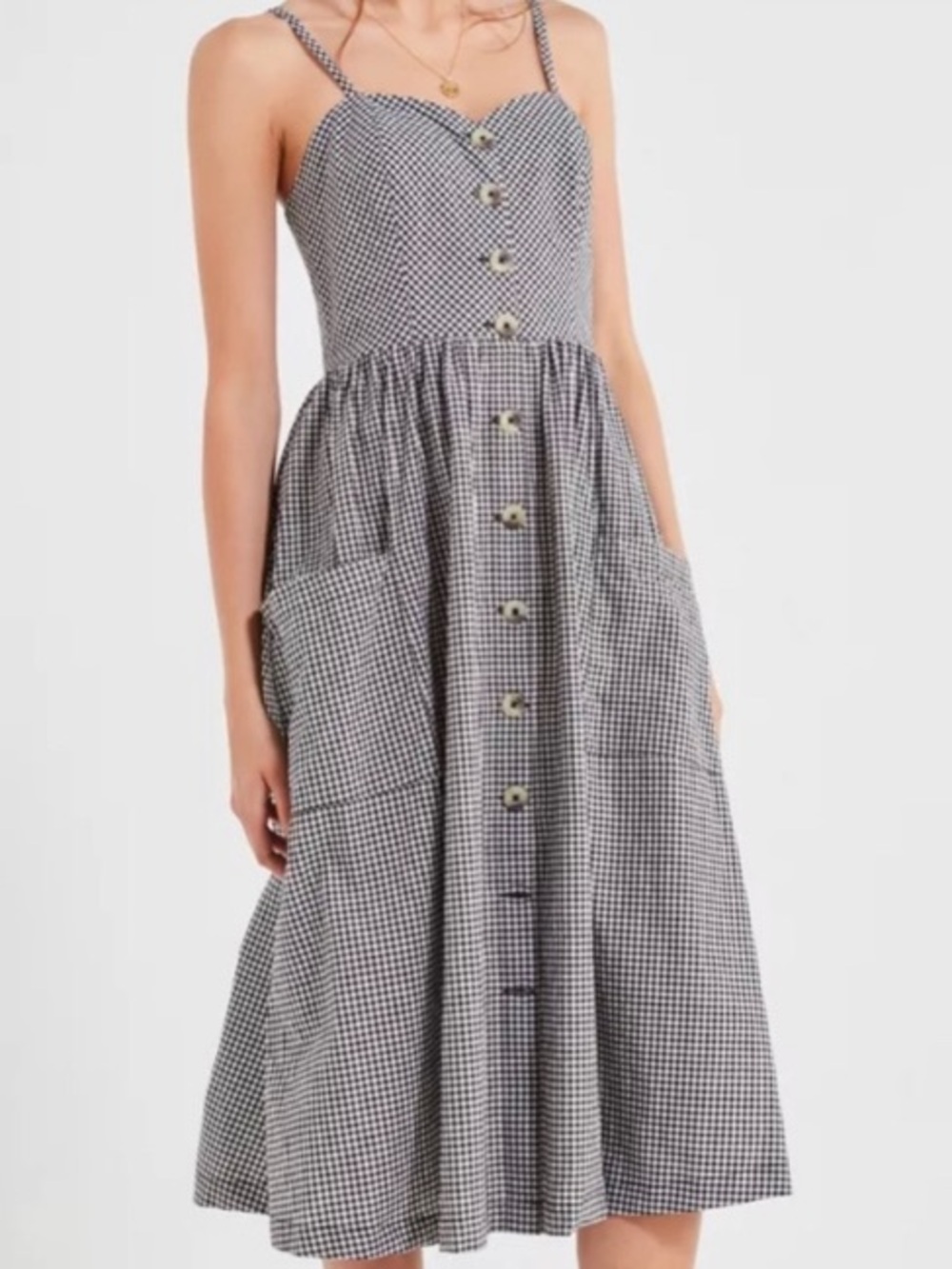 BDG Black & White Gingham Midi Button-Front Sundress